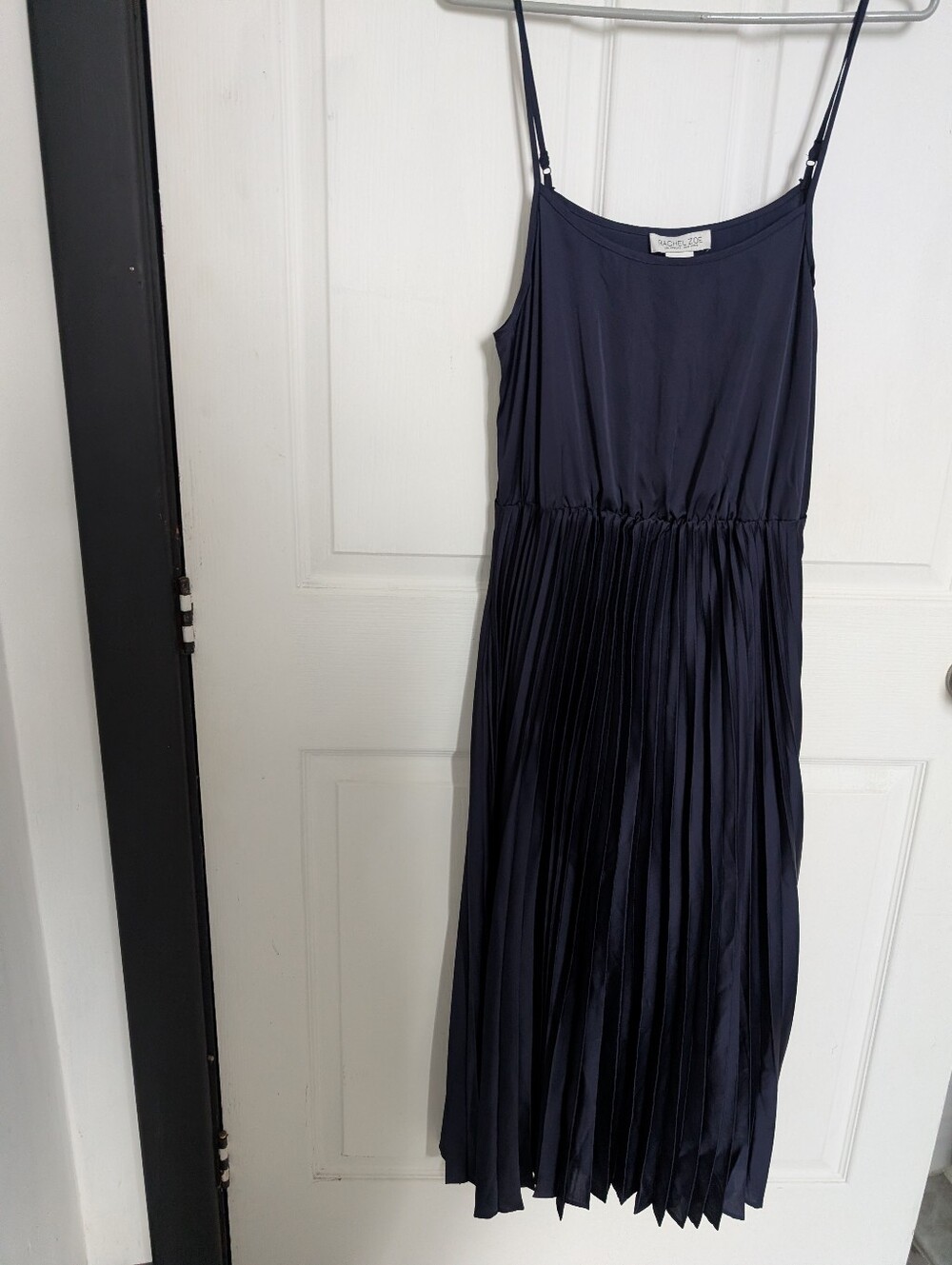 Rachel Zoe Pleated Navy Slip Dress with Spaghetti Straps